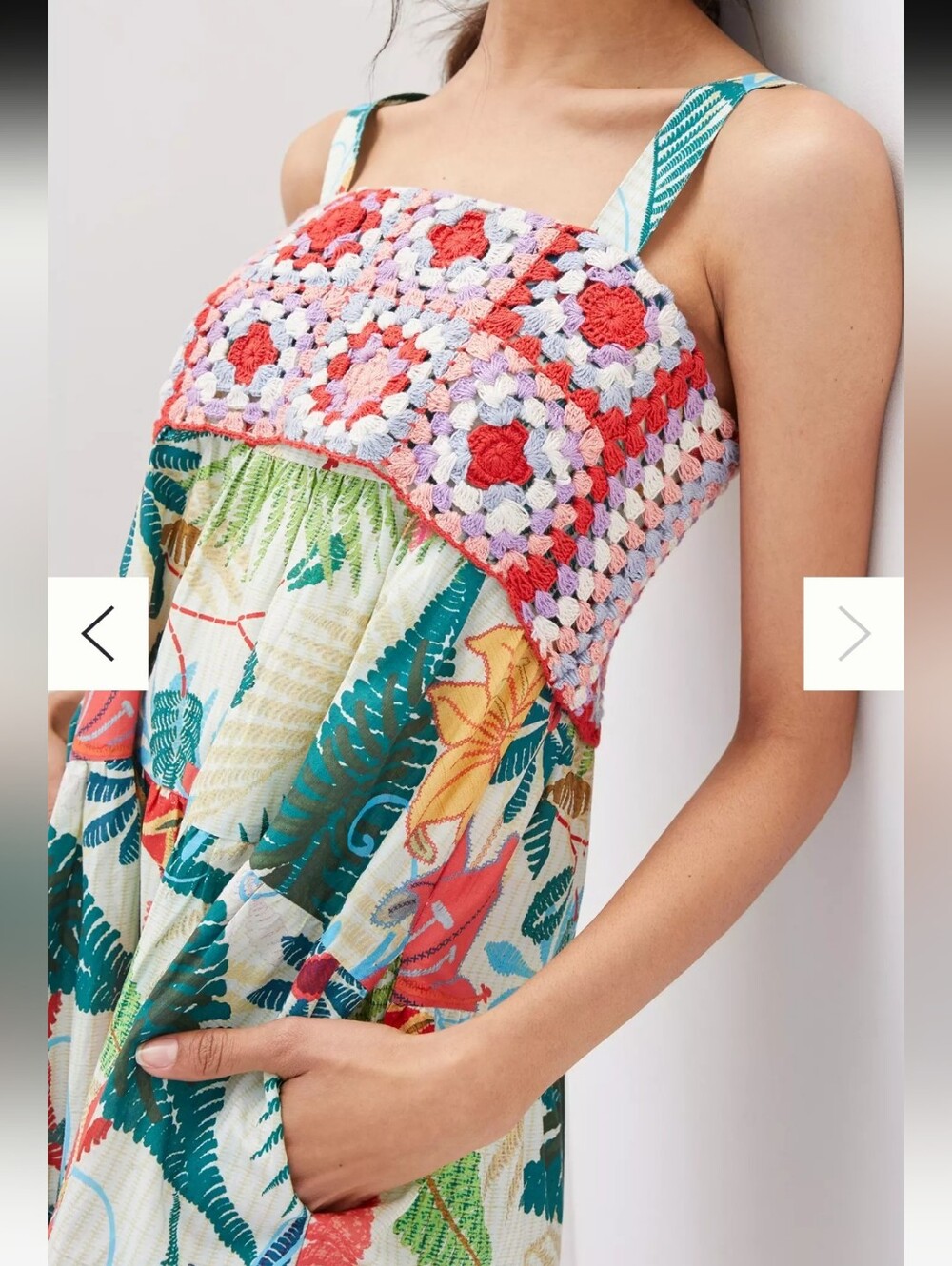FARM Rio Coral Crochet Bodice Tropical Tiered Midi Dress - Picture 11 of 11